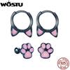 WOSTU réel 925 en argent Sterling chat oreille boucles d'oreilles pour les femmes belle rose mignon animal patte goujons Clips fille Unique bijoux cadeau