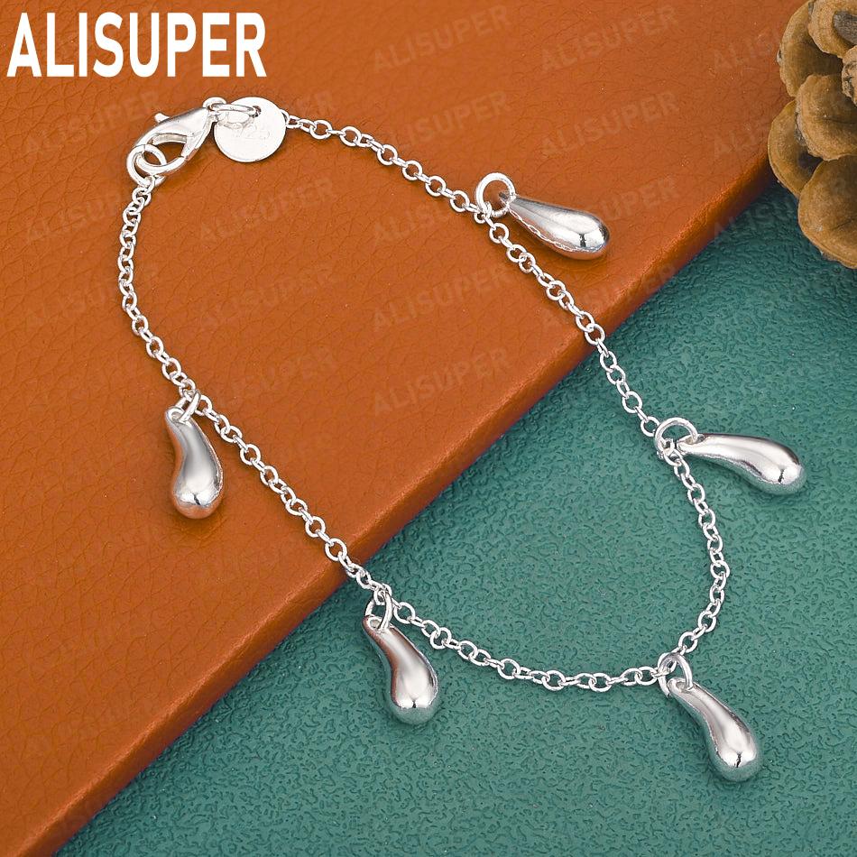 925 Sterling Silver Raindrop Side Chain Handheld Bracelet Gift Jewelry 20CM