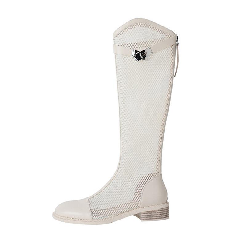 

Женские летние сапоги, роскошные женские туфли на низком каблуке, тренд 2024 года, удобные модные черные высокие длинные сапоги для активного отдыха 40 белый