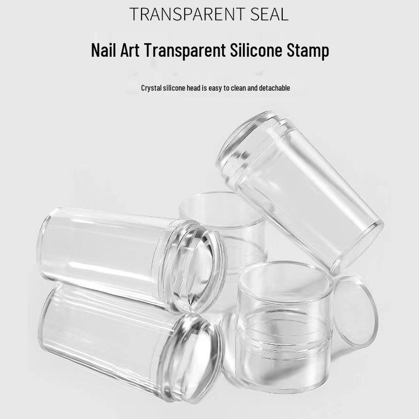 Transparent Silicone Nail Art Stamp with 2.8cm Head & Lid, Large Scraper
