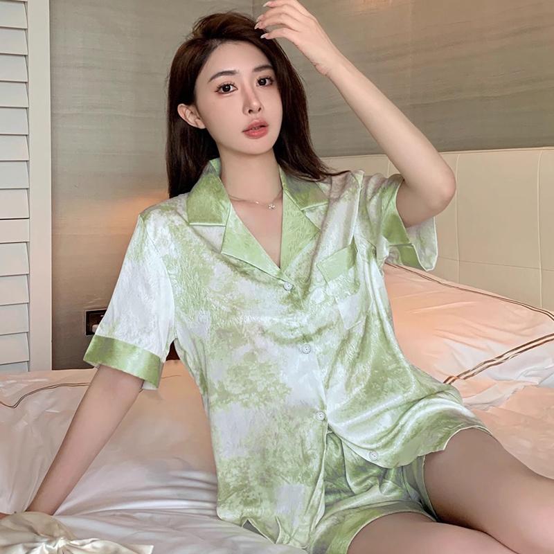 China Stil Tinte und Waschen Landschaft Malerei Pyjamas Frauen Neue Sommer Kühle Weibliche Nachtwäsche Klassische Elegante Kurze Housewear
