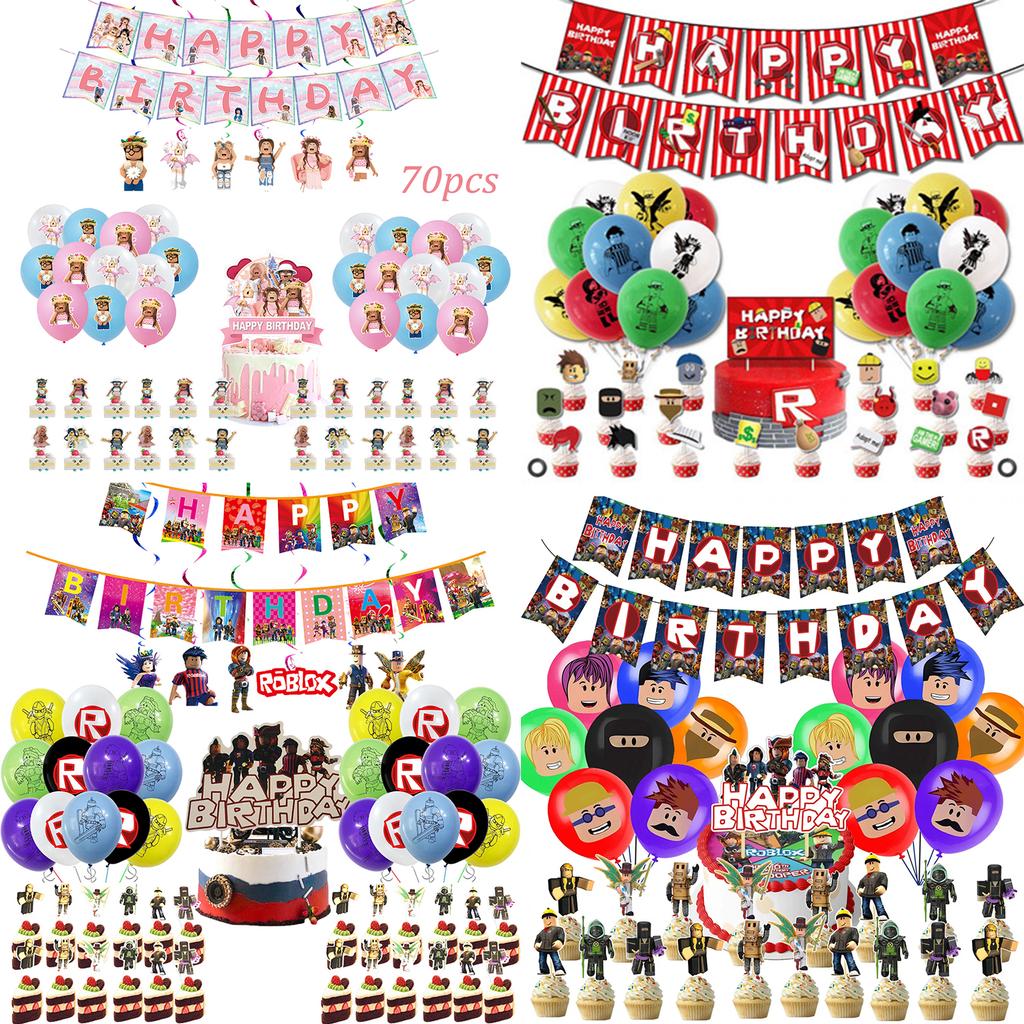 Birthday Party Decoration Pull Flag Banner Balloon Cake Topper Set Supplies Girls Kids Boys Favor ROBLOX baby shower game Round Sensory Compression