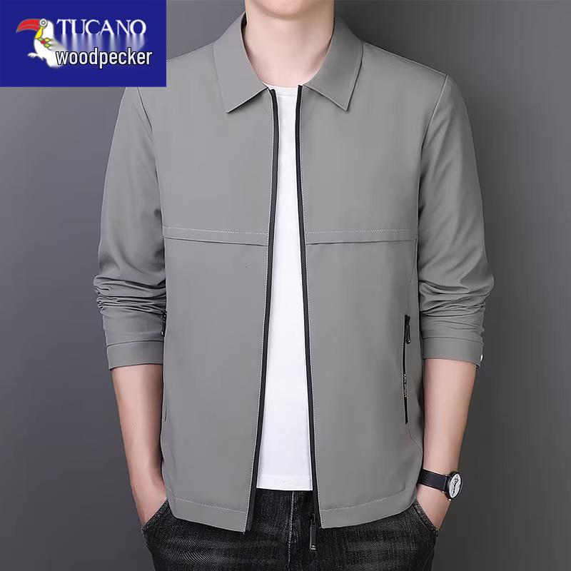 

Men s Woodpecker Turn-Down Collar Jacket - Trendy Spring-Autumn Executive Coat, Versatile Business Wear for Dad. L