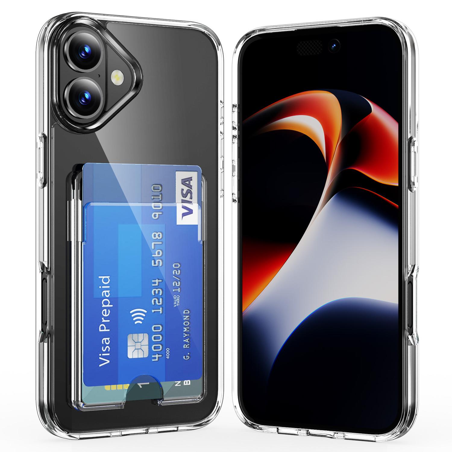 

Прозрачный чехол для iPhone 16 Plus из ТПУ+ПК+акрила, чехол для мобильного телефона с держателем для карт A