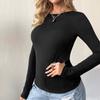 Spring and Summer Sexy Backless Round Neck Pullover Temperament Slim Long-sleeved T-shirt Bottoming Top