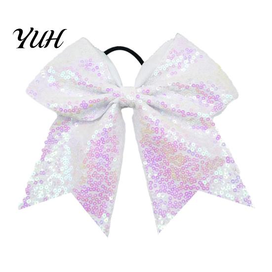 Stage Costume Accessories Sequins Hair Bows, Elastic Tie, Large Cheerleading Shiny Bows for Girls Band Ponytail Holder, Glitter Scrunchies Women Teens