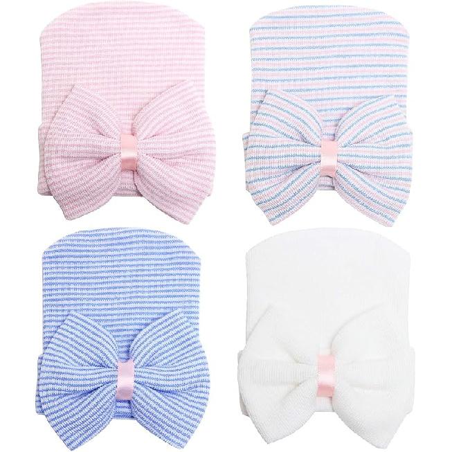 Zando Big Bow Baby Hats Newborn Hospital Hat Lightweight Cotton Infant Beanie Nursery Knot Headband Photo Accessories Gift One Size