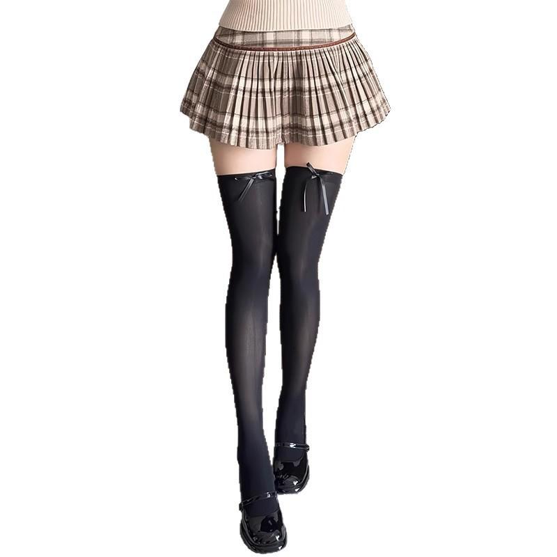 Lolita White Silk Knee Socks Women'S Spring Sweet Bow Stockings Milk White Jk Thigh Socks