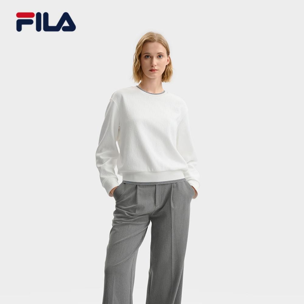 FILA Emerald Fashion Simple Personality Trendy Versatile Comfortable Loose Knit Pullover Sweatshirt Women sweatshirt Cloud-White F11W544207FWT