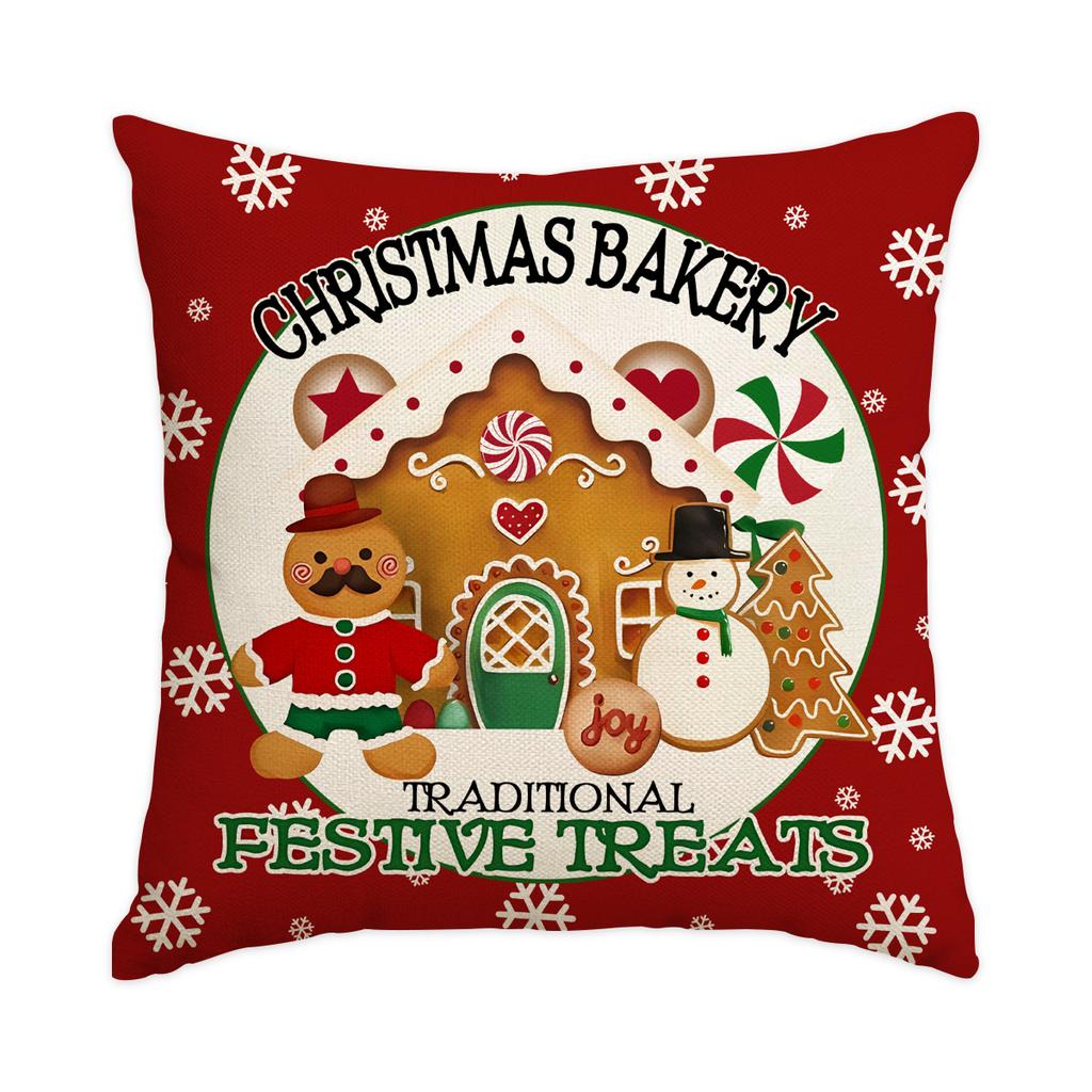 1/4Pcs Red Christmas Pillowcases, Hot Cocoa Gingerbread Bakery Design Cushion Covers, Farmhouse Christmas Decorations