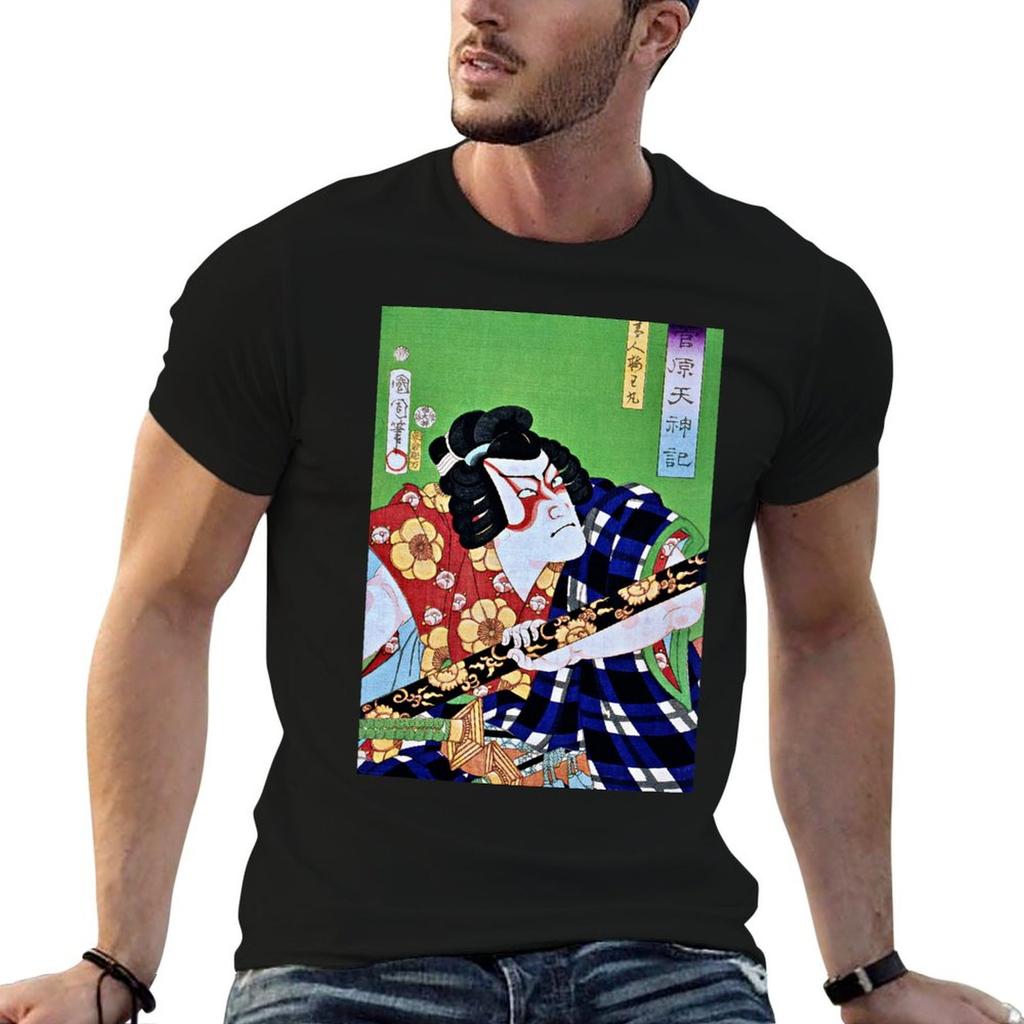 Traditional Japanese Ukyioe Style Illustration Of An Actor With Painted Face Tshirt Cotton T Shirts High Quality Tshirt