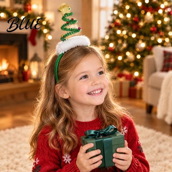 Cute Spiral Tree Pom Adjustable with Bells Christmas Headband Hair Hoop Star Pom Holiday Accessories