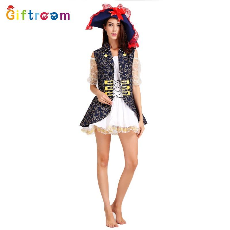 Halloween Theme Party Adult Female Sexy Blue Pattern Pirate Game Uniform Temptation Stage Performance Costume