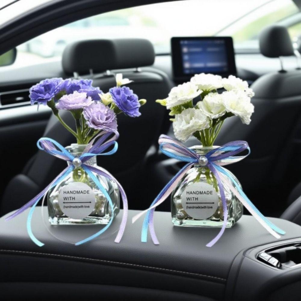 2Pcs Realistic Mini Glass Flowers Creative Car Ornaments Simulated Flowers Decoration  Wedding Decor
