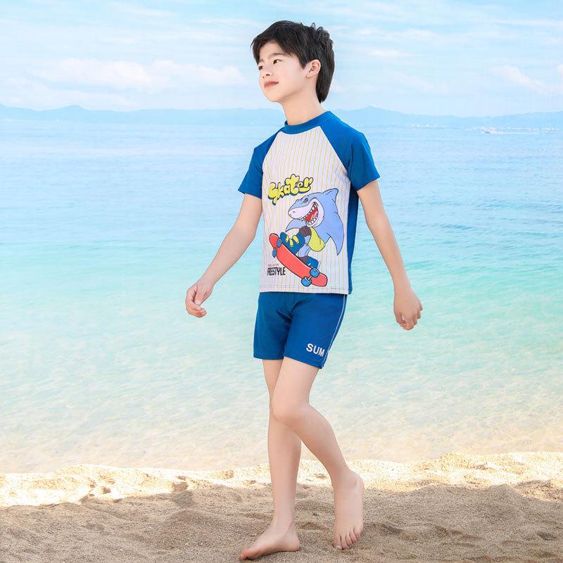 

Boys Quick-Dry Shark Swimsuit: Two-Piece Sun Protection Swimwear for Kids XL [Height 120-130CM, Weight 55-65kg]