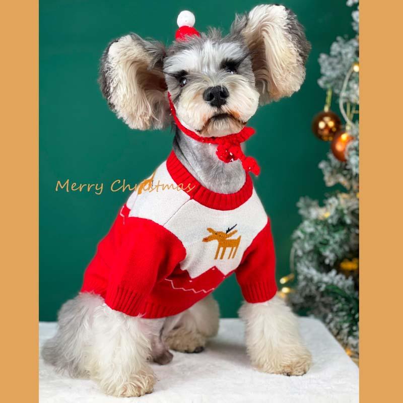 

Dog Clothes Autumn and Winter Knitted Sweater Christmas Day Festive Teddy Schnauzer Pomeranian Corgi Cat Pet Sweater S червоний