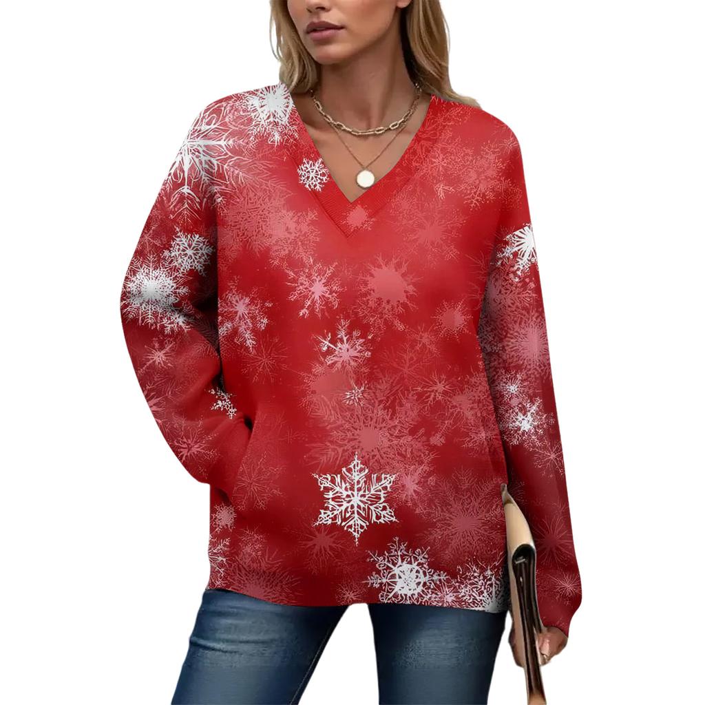 Women's Casual And Fashionable Christmas Print Long-Sleeved Top