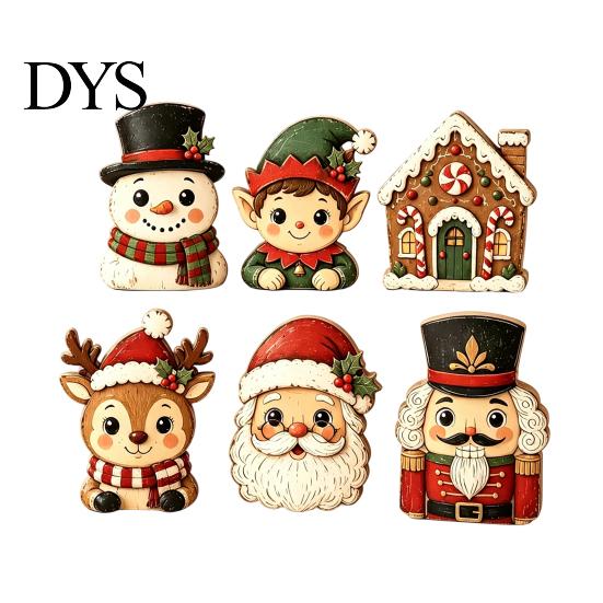 Wooden Tiered Tray Decor 6Pcs Christmas Tabletop Signs, Xmas Sign Decor, Santa Winter Holiday Home Accents Snowman Reindeer Gingerbread House