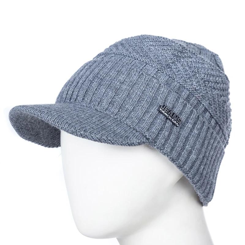 Hot Sale Unisex Warm Winter Hats Stylish Plush Fur Lined Soft Beanie Cap With Brim Thick Knitted Hats For Men Women