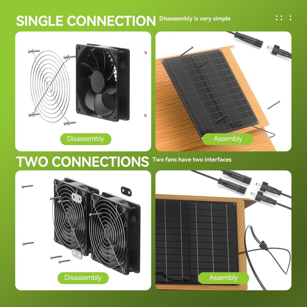 Waterproof Dual Fan 15W 12V Monocrystalline Solar Panel for Outdoor Use: Ideal for Greenhouses, Sheds, Chicken Coops, and Dog Houses