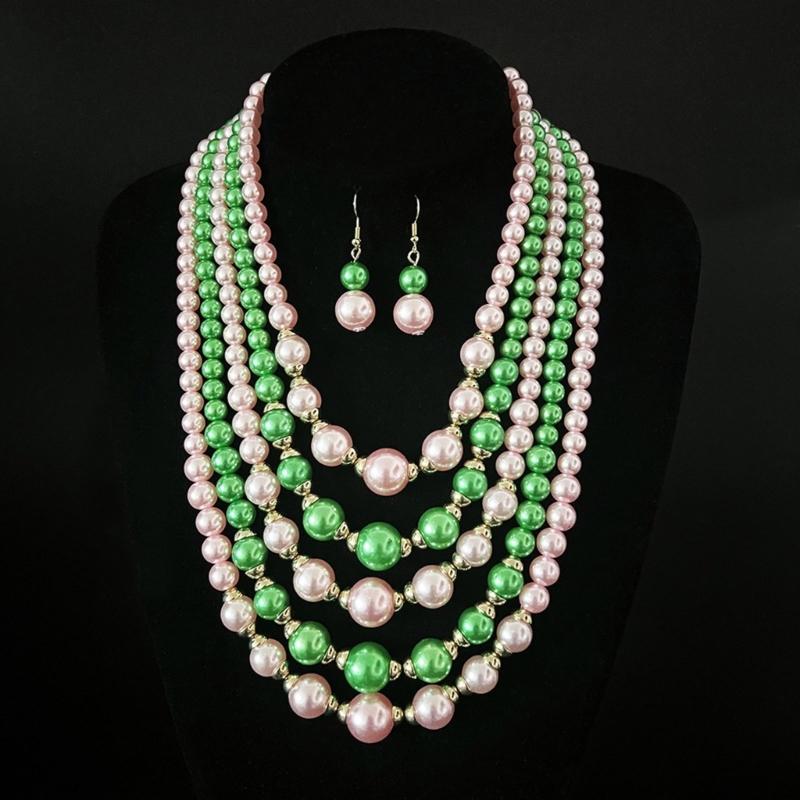 Fashionable Layering Artificial Pearls Necklace With Matching Studs Comfortable Daily Wear Accessories