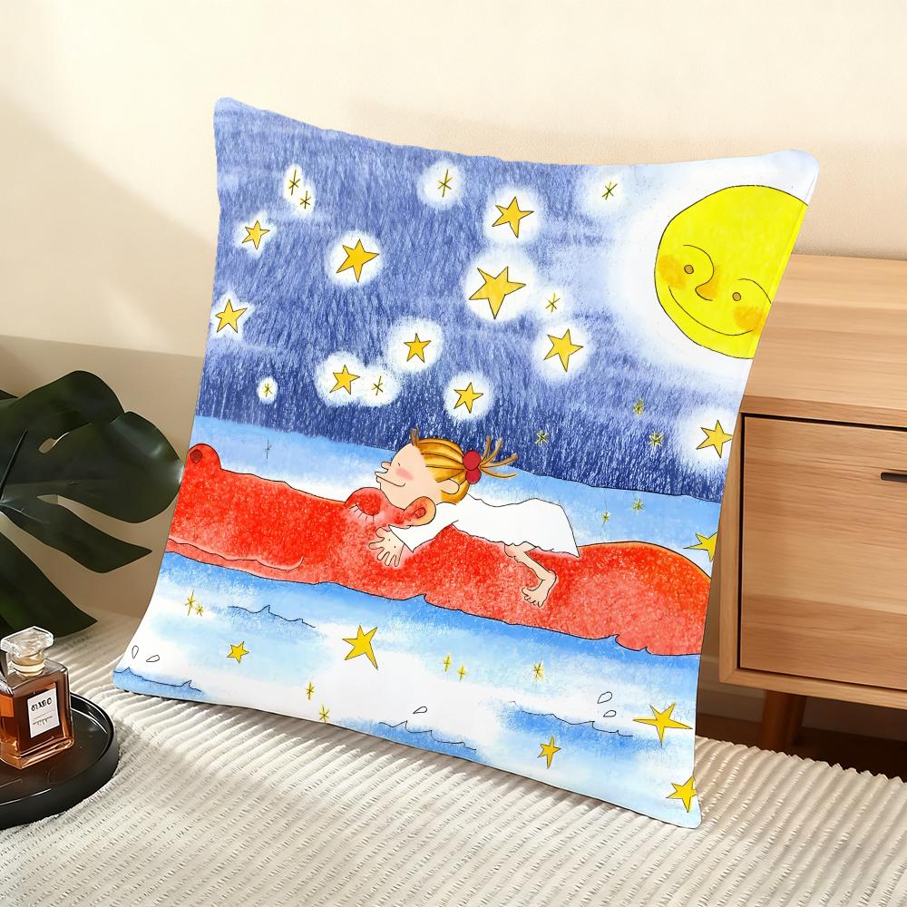 

Japanese Cartoon Illustrations Cushion Cover Silky Short Plush Home Sofa Cushion Cover - Invisible Zipper Home Decoration 12x12Inch