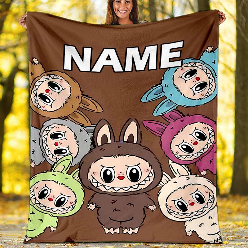 Coperta Plaid Labubu Personalizzabile – Nome Personalizzato, Coperta Accogliente per Tutte le Stagioni, Lavabile in Lavatrice, Coperta Personalizzata