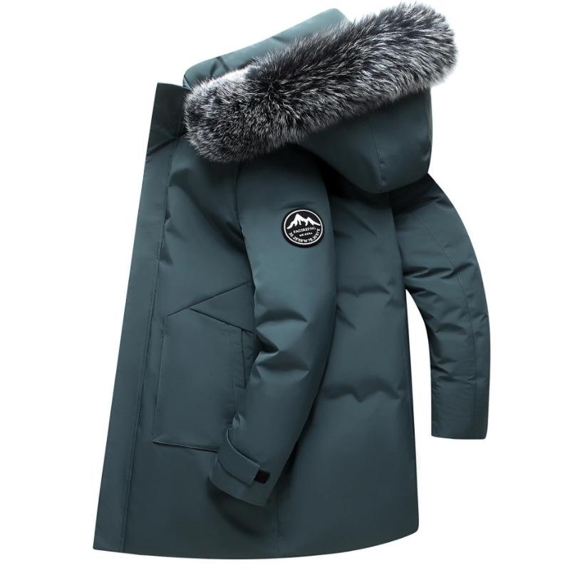 Long Men Windproof Down Jacket Coats Mens Warm White Duck Down Hooded Jacket Parkas Multi Pockets Overcoat Male Autumn Winter