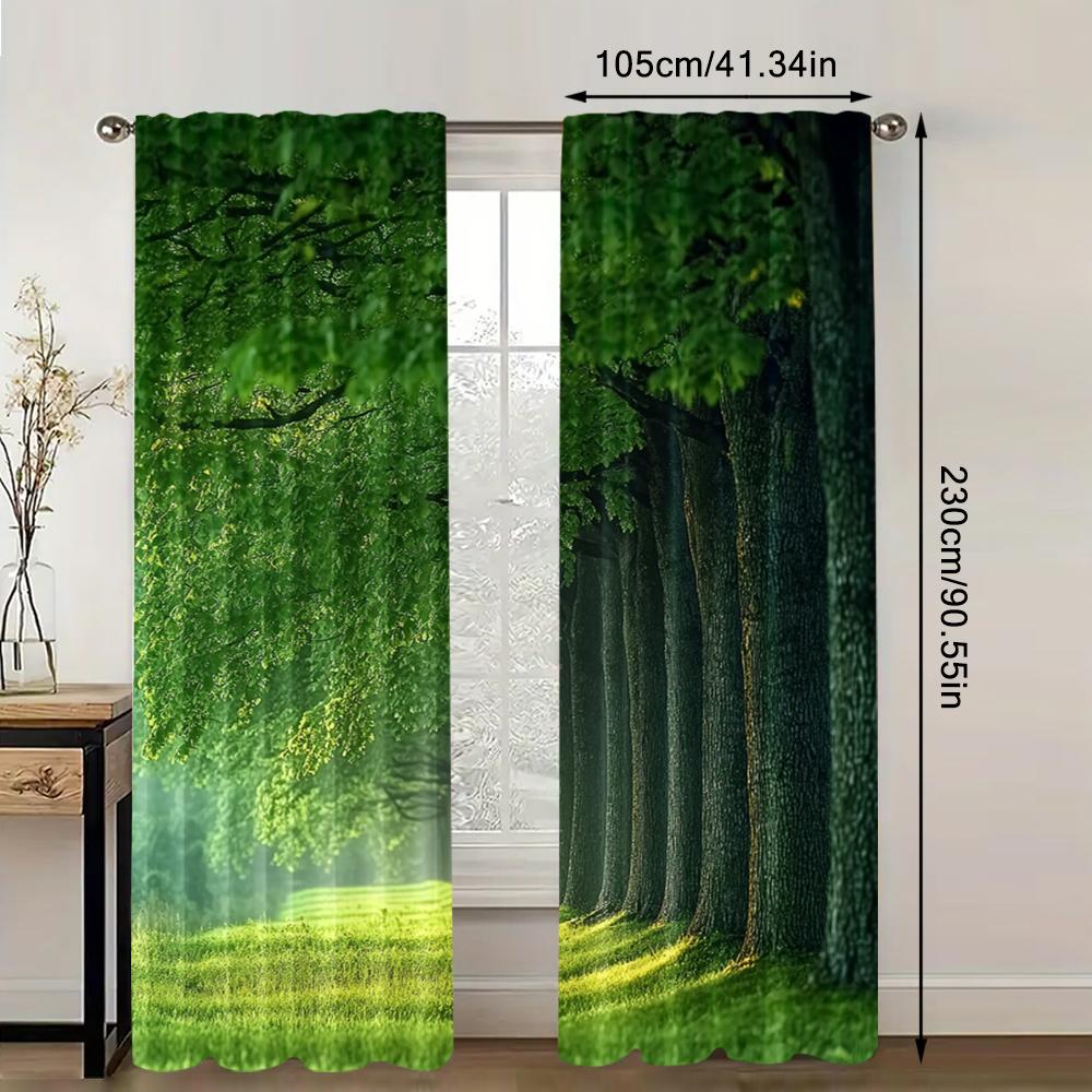 2pc,  Scene Curtains Forest1 Machine Washable Fabric,Without Electricity Spring Party & Holiday Decor Perfect for Holiday