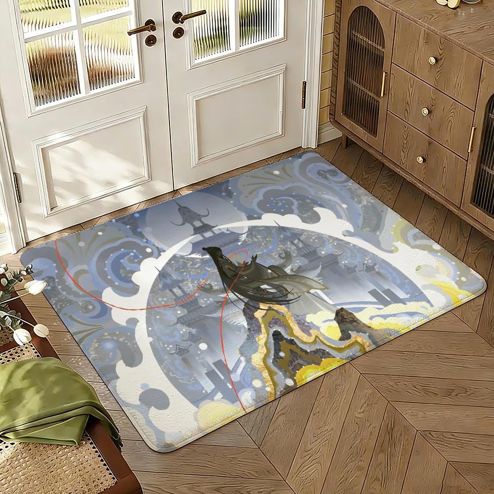 Tian Guan Ci Fu H-Heaven Official Blessing Absorbent Non-Slip Floor Mat Flannel Rug Bedroom Living Room Door Mat Home Decor
