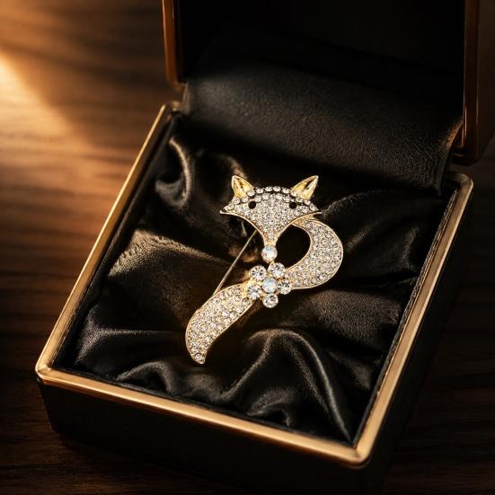 Metal Fox Jewelry Bling Rhinestone Brooch for Women, Golden Plated Silhouette Pin Lapel Pin, Dainty Daily Wear Parties Dates Alloy Clothing