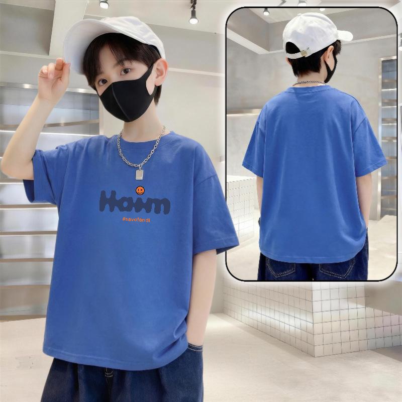 Boys Trendy Letter Print Cotton T-Shirt - Summer Style Loose Fit 110 (30-40 lbs)