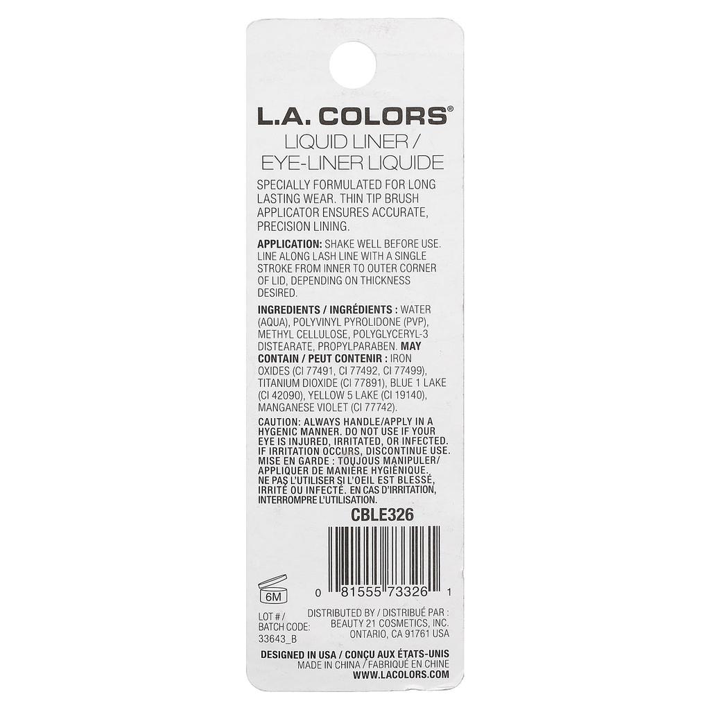 L.A. Colors Liquid Eyeliner, Cble326 Black, 6.5ml (0.22fl oz)