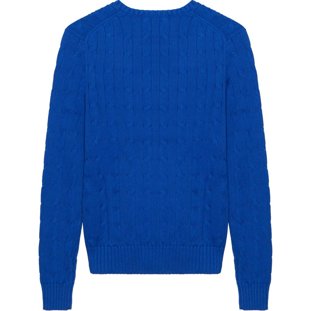 Polo Ralph Lauren Solid Color Cable Knit V-Neck Sweater Women sweater Royal-Blue 211891641-006