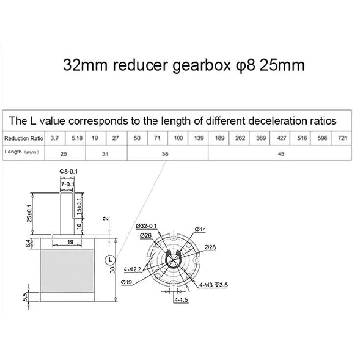 32MM Reducer Gearbox High Precision Large Torque Planetary Gear Reduction Motor Speed Ratio 3.7-721 for 31ZY