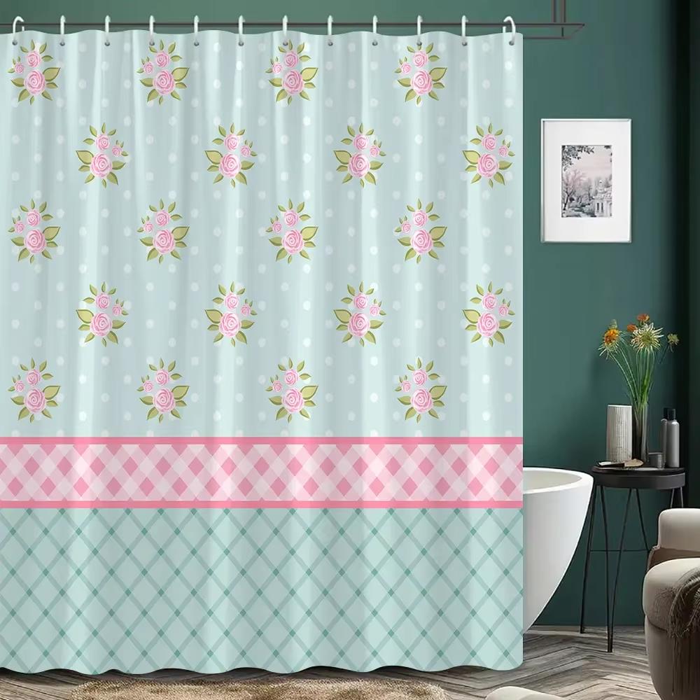 Modern Girl Pink Bow Pattern Shower Curtain, Bathroom Curtain,Printed Polyester Home Decorative Curtain With Hooks