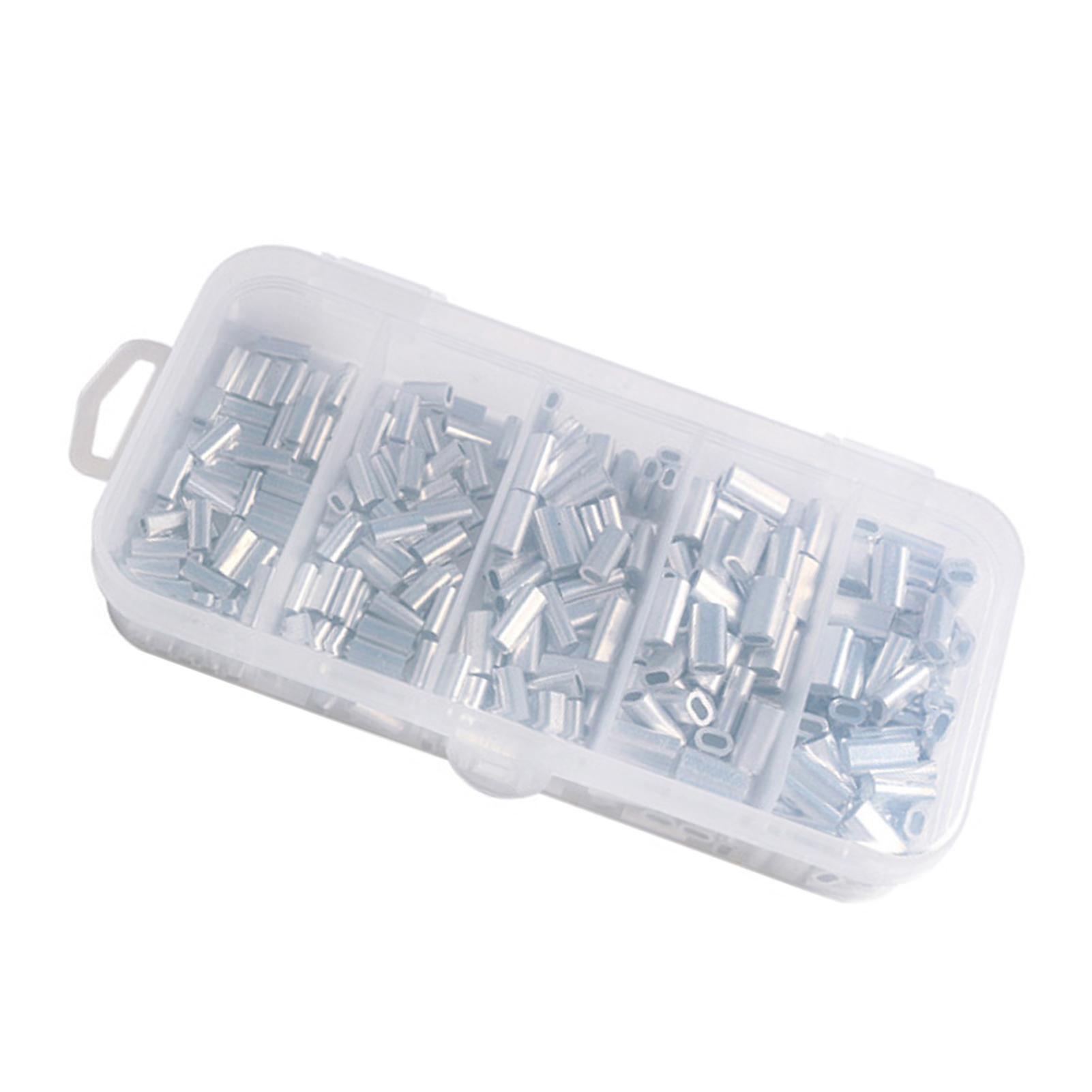 

500pcs Aluminum Crimp Sleeves Connector Kit 5 Sizes Single Double Barrel Crimp Sleeves for Fishing Line 200pcs