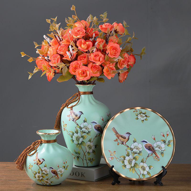 American-European Ceramic Vase Set: Elegant Three-Piece Home Decor for Living Room, Flower Arrangements, and Entryways