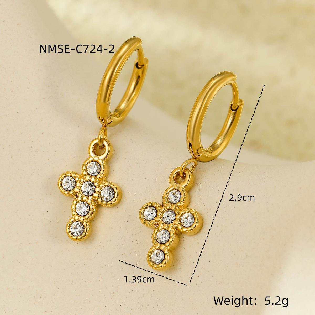 GEMCHIC Women s 18K Gold Plated Titanium Steel Cross Zircon Drop Earrings Fashion Stud Earrings for Women