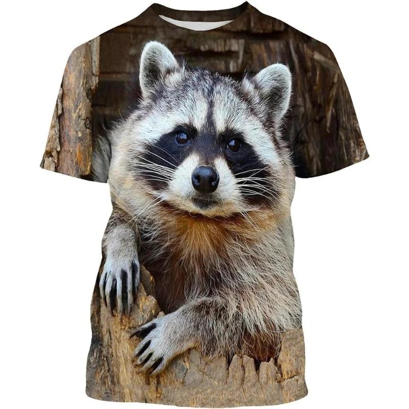 Funny Cute Raccoon Print Men's T-Shirt 3D Animal Print Fashion Harajuku Short Sleeve Summer Sports Y2K Top