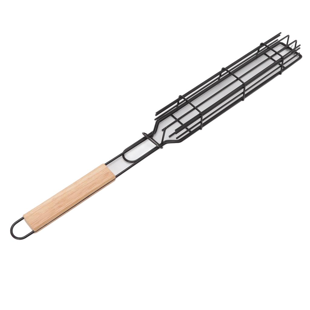 Kabob Grilling Baskets Lockable Iron Kebab Grill Grate with Wooden Handle for Grilling Vegetables