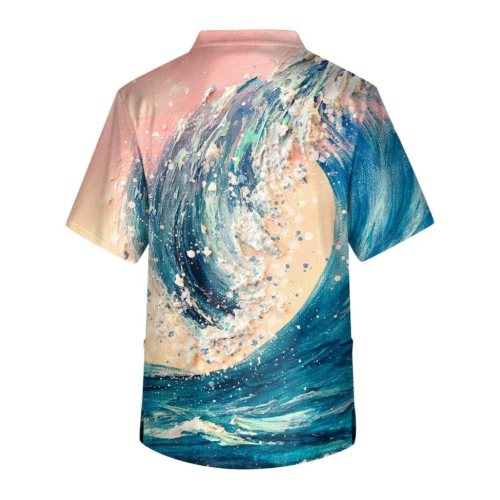 Men's Printed Short Sleeve V-neck Tops Working Pocket Blouse