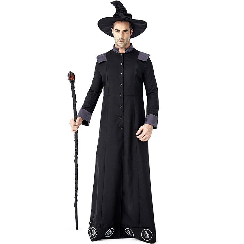 Halloween Black Wizard Wizard Robe Stage Performance Costume Male Witch Parent-child Role Dress Up