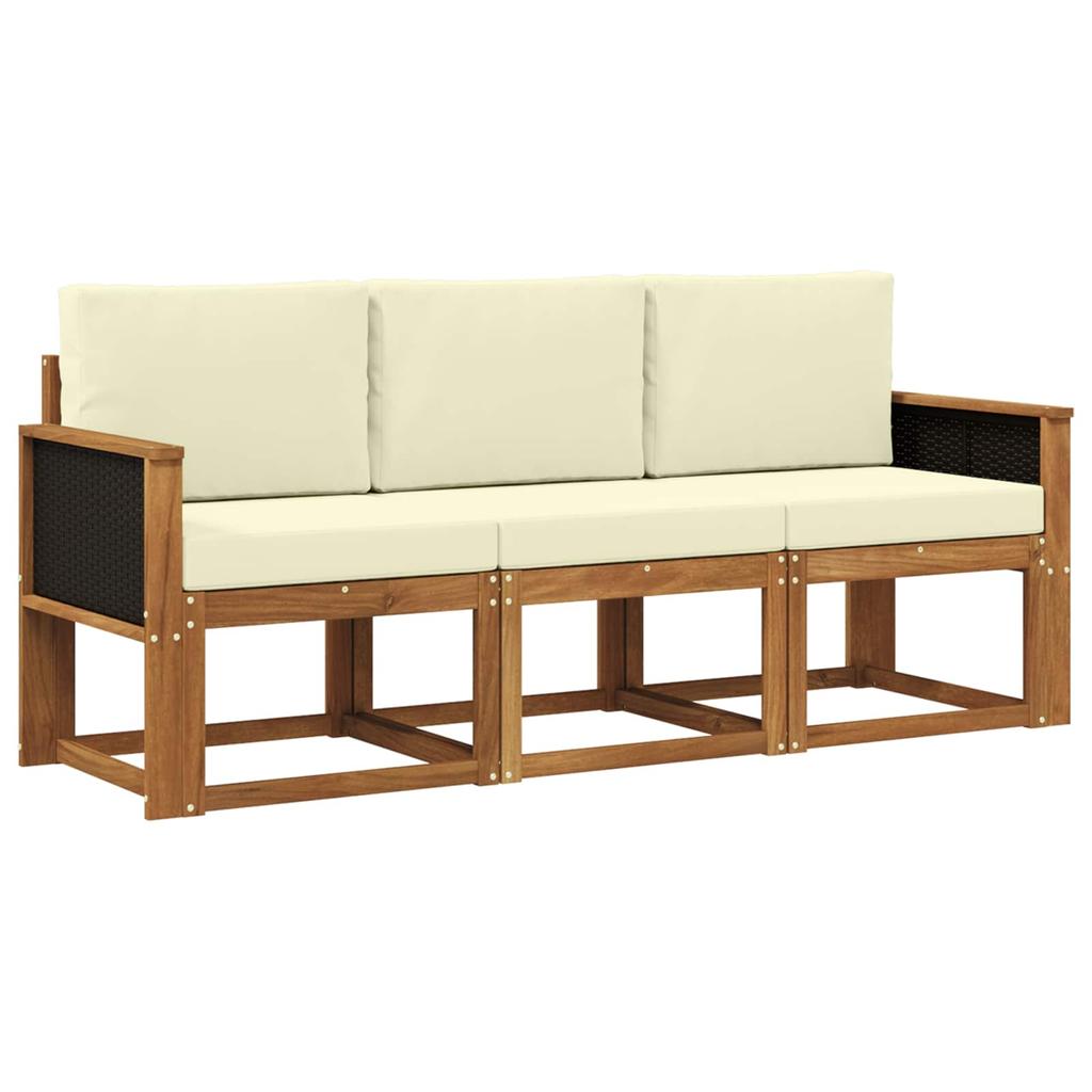 Outdoor Sofa Set with Cushions 3 Pcs Natural and Cream