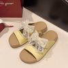 2025 Summer Retro New Girls Platform Slippers Bow Velcro One-word Thick-bottomed Casual Cool Slippers