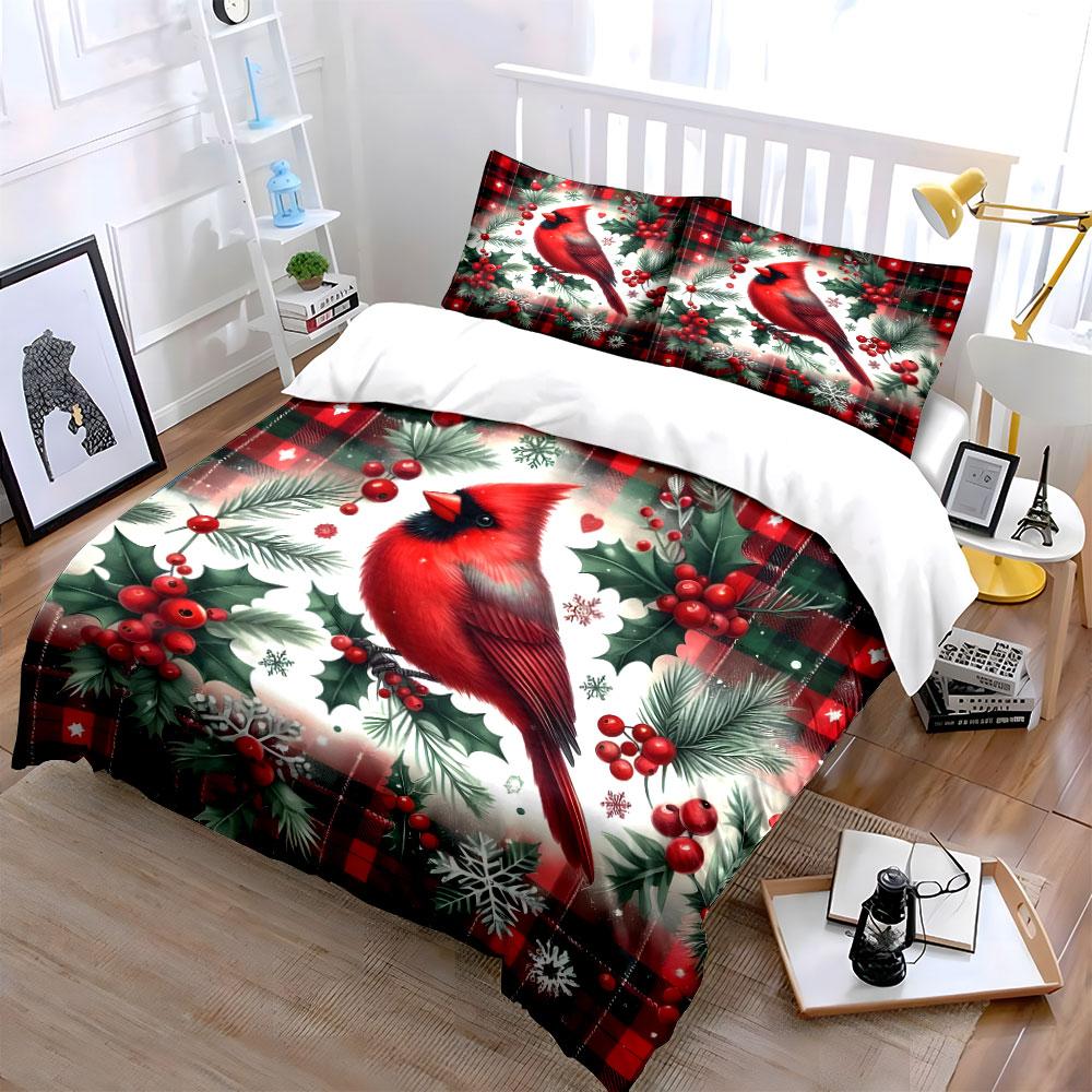 Festive Cardinal Winter Decor Set Exquisite Three-Piece Bedding Set Gift For Kids And Adults