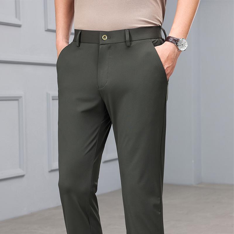 Men's High-Elastic Ice Silk Straight-Leg Fashion Trousers - Casual Business Wear