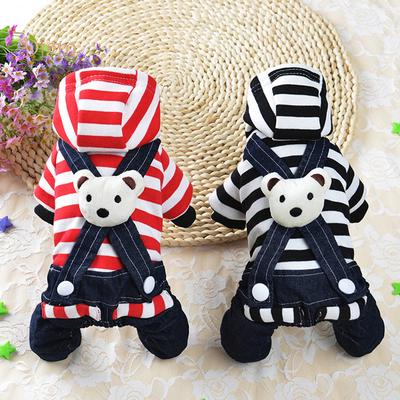SLP PET GOODs Dog Striped Jeans Jumpsuits Hoodie Coat Jacket Overalls Clothes Apparel