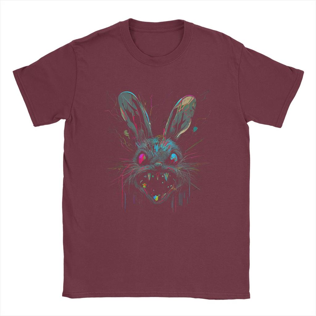 Crazy Rabbit T-Shirts Paint Horror Halloween Men Crew Neck Cotton T Shirts Weird Funny Short Sleeve Tee Plus Size