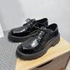 2025 Spring Youth Round Toe Low Heel Lace-up Casual Leather Work Shoes